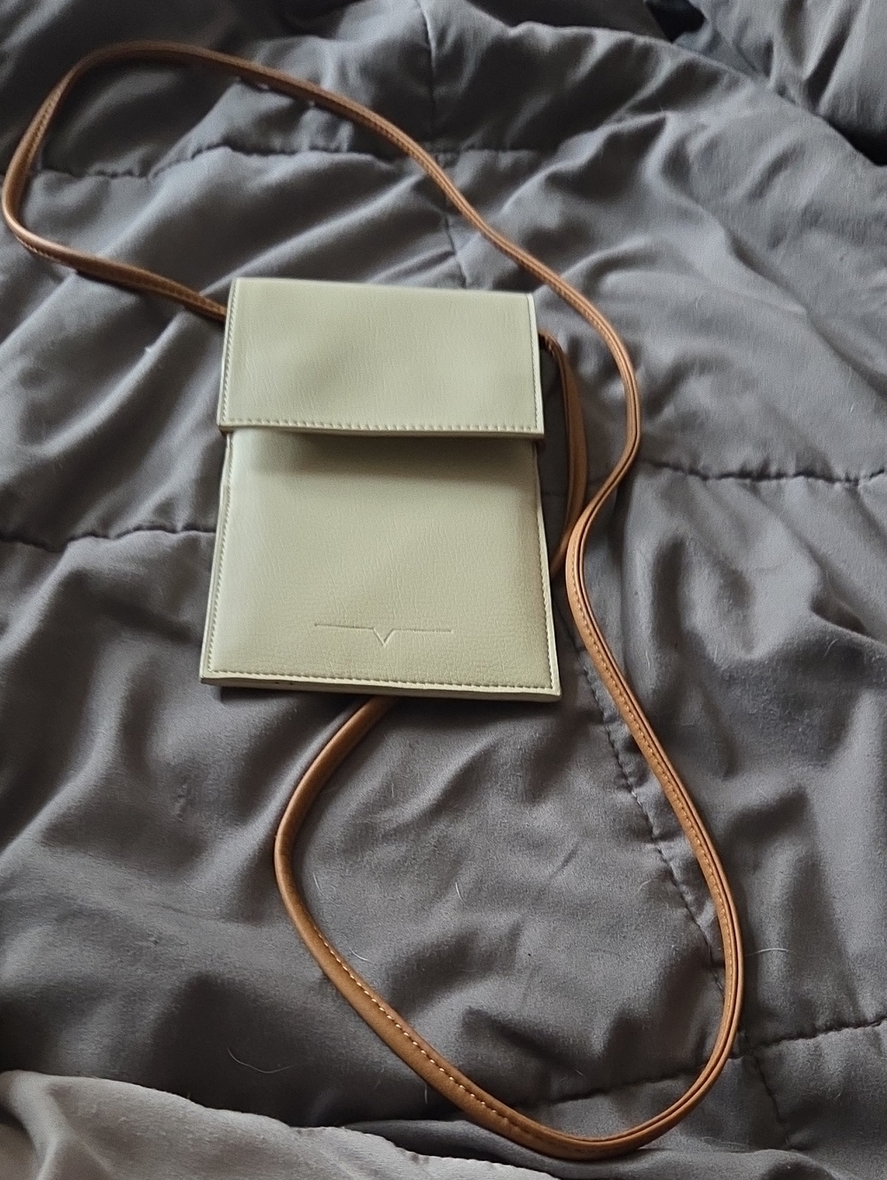 Leather crossbody pouch bag, Von Holzhausen Micro Bag in Stone